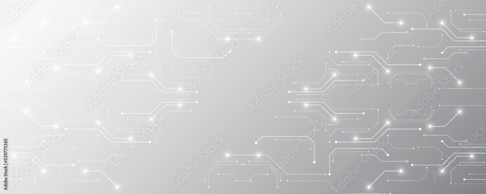 Wall mural gray and white technology background image line design for communication connections in digital syst