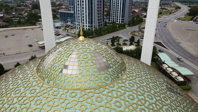 Aimani Kadyrova Mosque in Argun, Chechnya. Drone view