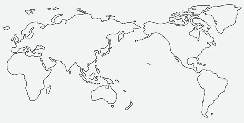 Freehand world map sketch on white background..