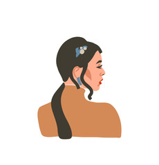 Hand drawn vector abstract stock flat graphic contemporary modern art,aesthetic fashion illustration with bohemian,beautiful modern female portrait,simple trendy style.Woman design concept art.