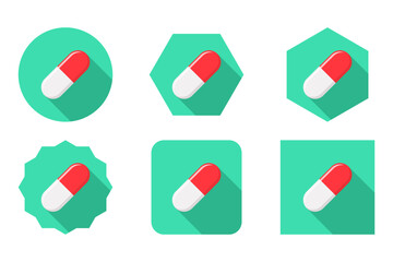 Red Pill Capsule, Medicine, vector mark symbols green style. Pill Capsule Icon Set.