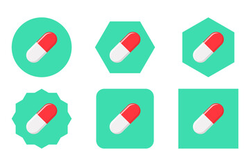 Red Pill Capsule, Medicine, vector mark symbols green style. Pill Capsule Icon Set.
