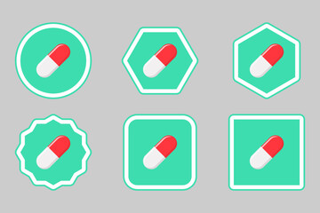 Red Pill Capsule, Medicine, vector mark symbols green style. Pill Capsule Icon Set.