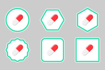 Red Pill Capsule, Medicine, vector mark symbols green style. Pill Capsule Icon Set.