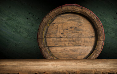 Old wooden barrel on a brown background. High quality photo