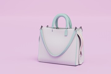 women's handbag of white color on a pastel background. 3D render - obrazy, fototapety, plakaty