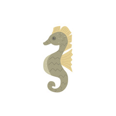 Cartoon sea horse. Wild life underwater. Kids vector illustration