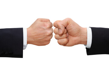 Gesture series: two fists press symbolically against each other.