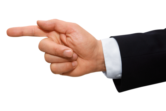 Gesture series: hand symbolically points with index finger.