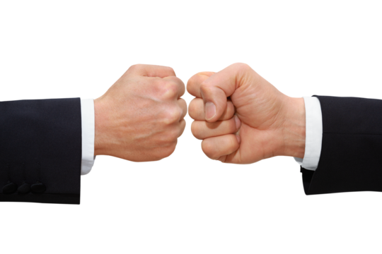 Gesture series: two fists press symbolically against each other.