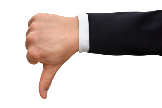 Gesture series: hand points, thumb down.