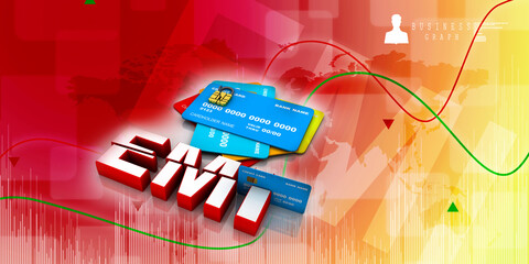 3d rendering credit or debit card swiping EMI