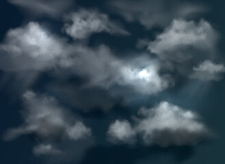Dark atmospheric rain and dangerous thunder storm sky with heavy clouds vector illustration