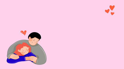 the boy hugs the girl. love. couple in love. embrace. heart. Valentine's Day. postcard. boy and girl banner, advertisement, special offer. vector illustration of a boy and a girl