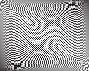  Line art optical art. Psychedelic background. Monochrome background. Optical illusion style. Black dark background. . Graphic ornament. Vector template