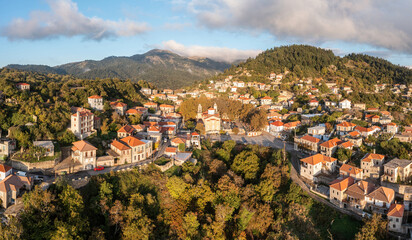 Greece village Kosmas on mountain Parnonas aerial drone view, Peloponnese