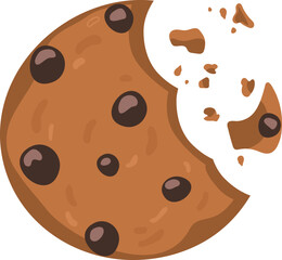 Bitten chocolate chip cookie isolated on white background. vector illustration.