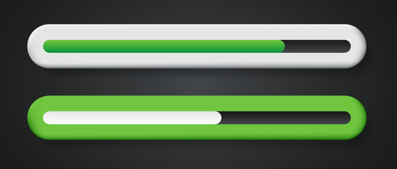 Obraz premium 3d Loading bar. Green and white bar. Vector clipart isolated on gray background.