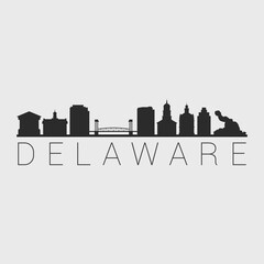 Fototapeta premium Delaware, USA City Skyline. Silhouette Illustration Clip Art. Travel Design Vector Landmark Famous Monuments.