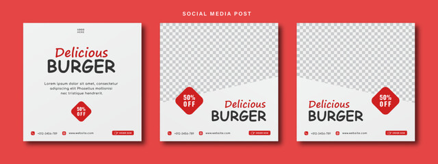 Naklejka premium Template Design of Food, Good for Social Media Post, Banner Food, Burger Template 