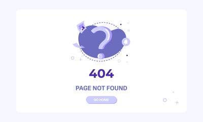 404 error page. Page not found banner template. Flat illustration of Question mark icon for design template for web page with 404 error