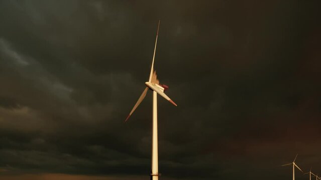 Burn wind farm turbine - 3D render animation