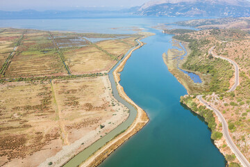 Butrint National Park. Swamp. Vivari Strait. Albania. Vlora. View from above. Drone shooting