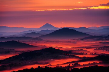 Beautiful sunrise in the mountains.	