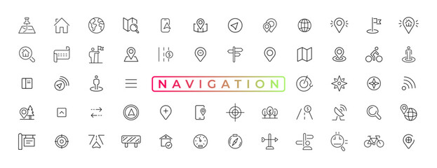 Navigation, location, GPS elements - thin line web icon set. Outline icons collection. Simple vector illustration.