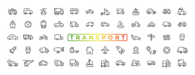 Transport, vehicle and delivery elements - minimal thin line web icon set. Outline icons collection. Simple vector illustration.