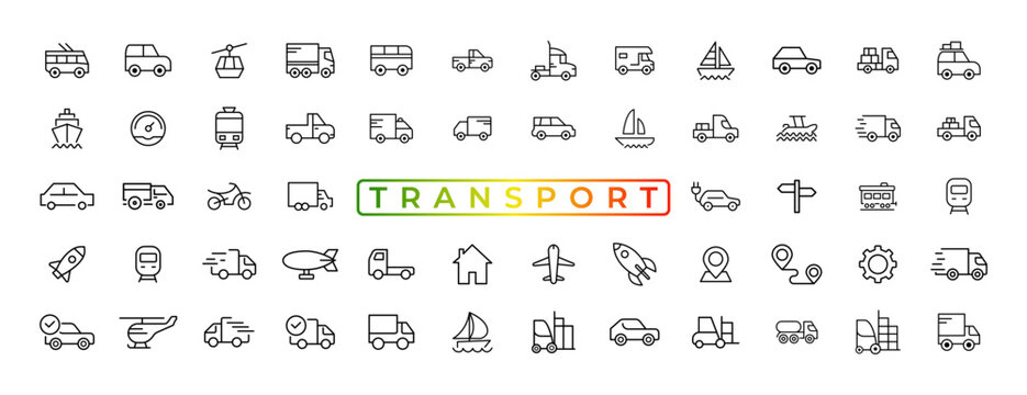 Transport, vehicle and delivery elements - minimal thin line web icon set. Outline icons collection. Simple vector illustration.