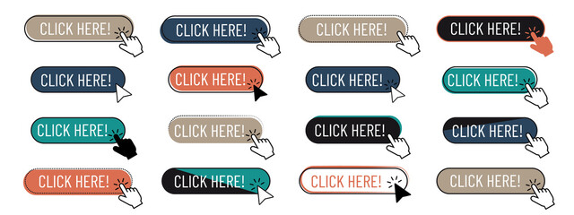 Click Here Button Set - Different Flat Isolated Illustrations