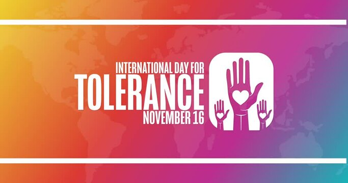 International Day for Tolerance. November 16. Flat holiday animation. Motion graphic design. Loop footage.