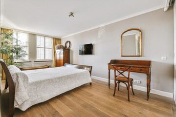 Bedroom interior with classic furniture at home
