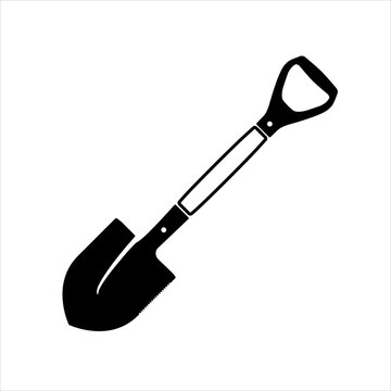 Black shovel icon. Gardening equipment vector illustration. Camping equipment flat symbol.