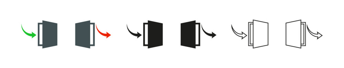  Exit and entrance icons vector. Door open and closed.  Home office concept. eps10