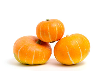 Three pumpkins white background, isolate.
