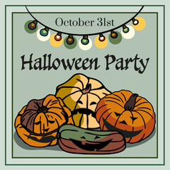 Holiday invitations, Halloween banners of separate scary, spooky pumpkins and flags