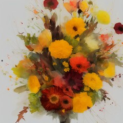 watercolor autumn flowers background, digital illustration