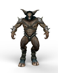 3D illustration of a Minotaur, the mythical part man, part bull creature from Greek mythology isolated on a transparent background.