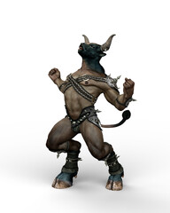 3D illustration of a Minotaur, the mythical creature from Greek mythology, roaring at the sky isolated on a transparent background.