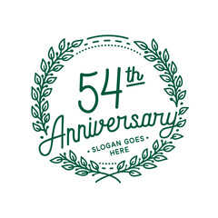 54 years anniversary design template. 54th anniversary celebration hand drawn logotype. Vector illustration.