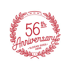 56 years anniversary design template. 56th anniversary celebration hand drawn logotype. Vector illustration.