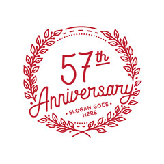 57 years anniversary design template. 57th anniversary celebration hand drawn logotype. Vector illustration.