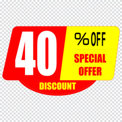 40 percent discount sign icon. Sale symbol. Special offer label