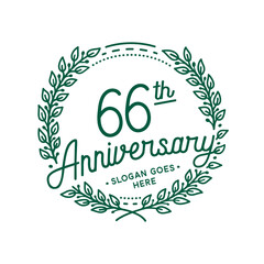 66 years anniversary design template. 66th anniversary celebration hand drawn logotype. Vector illustration.