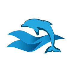 Fototapeta premium dolphin and blue ocean waves
