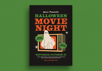 Retro Halloween Movie Night Event Flyer