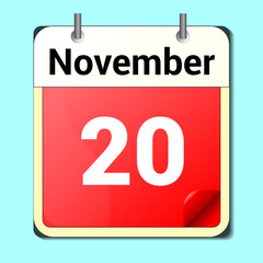 calendar vector drawing, date November 20 on the page