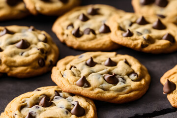 Naklejka premium chocolate chip cookies, crunchy baked food item, a sweet snack